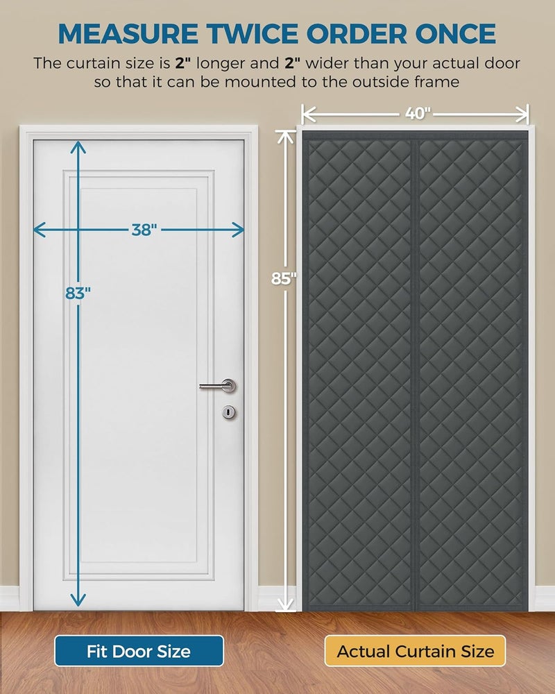 augblinds Magnetic Thermal Insulated Door Curtain Fits Door Size 38 x 83 Inch, Insulation Cover for Cold, Oxford Cloth Thicken Cotton Filled Blanket for Front Back Attic Door in Winter, Grey - Image 4